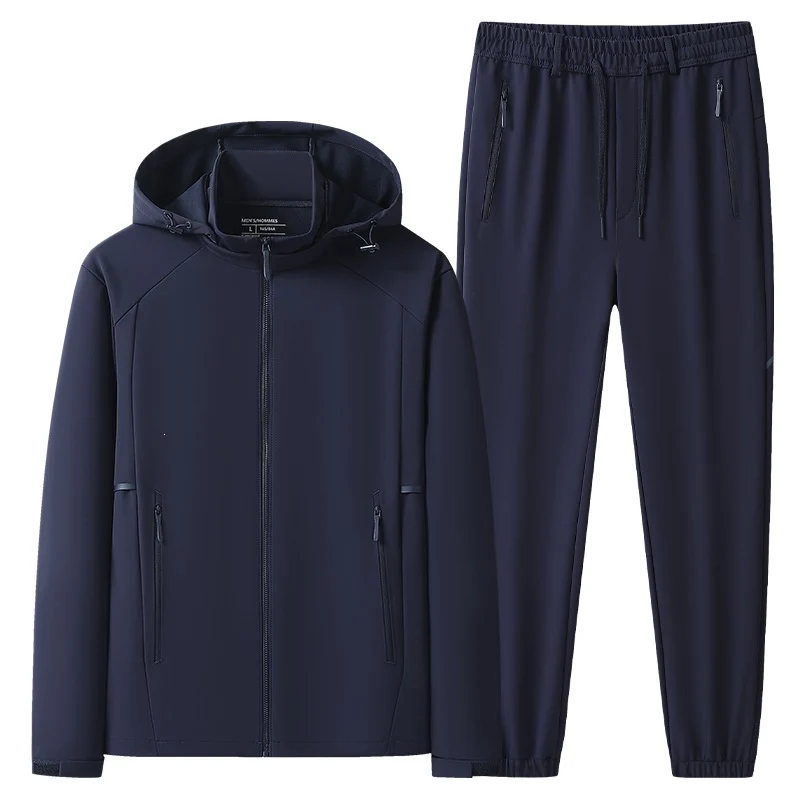 Herren Wetterfester Softshell-Trainingsanzug mit Kapuzen‑Zipjacke, Reißverschluss‑Taschen & konischer Jogginghose Drune