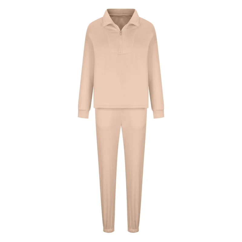Damen Oversize-Halbzip-Lounge-Set aus schwerem French-Terry mit hohem Stehkragen Drune