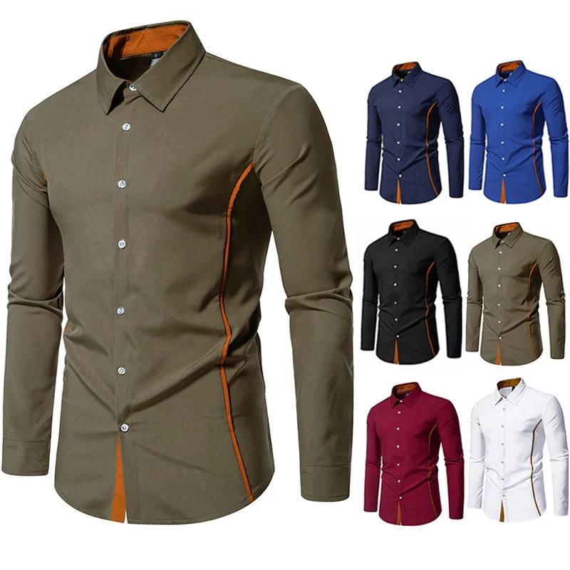 Herren elegantes Langarmhemd mit farblich abgesetztem Kragen und Manschetten Drune