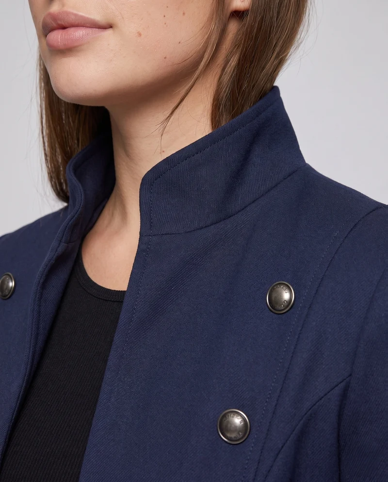 Damen eleganter Frackmantel mit dekorativen Knöpfen und hohem Kragen Drune
