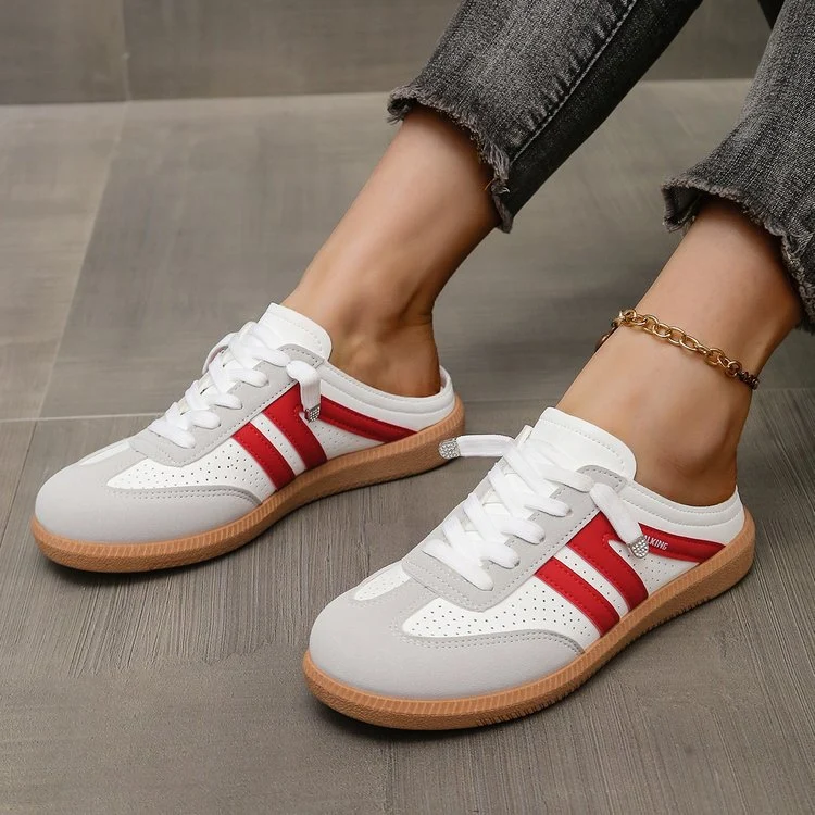 Damen Offene Sneaker‑Mules im Retro‑Tennisstil mit Gummisohle Drune