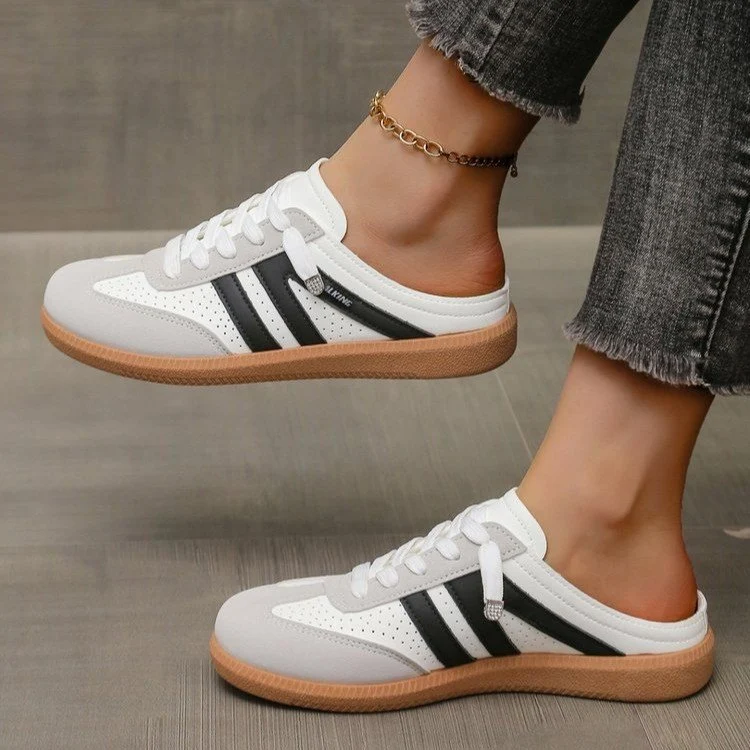 Damen Offene Sneaker‑Mules im Retro‑Tennisstil mit Gummisohle Drune
