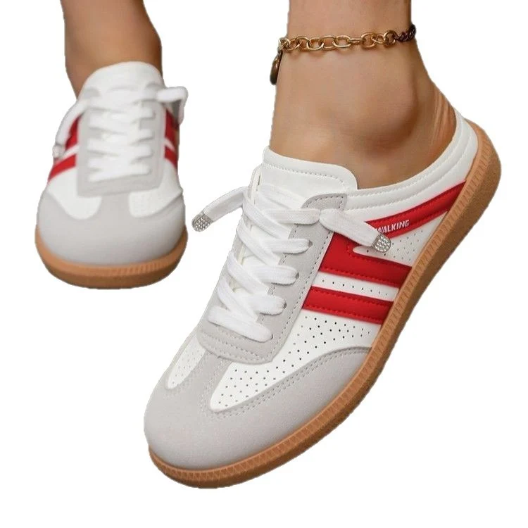 Damen Offene Sneaker‑Mules im Retro‑Tennisstil mit Gummisohle Drune