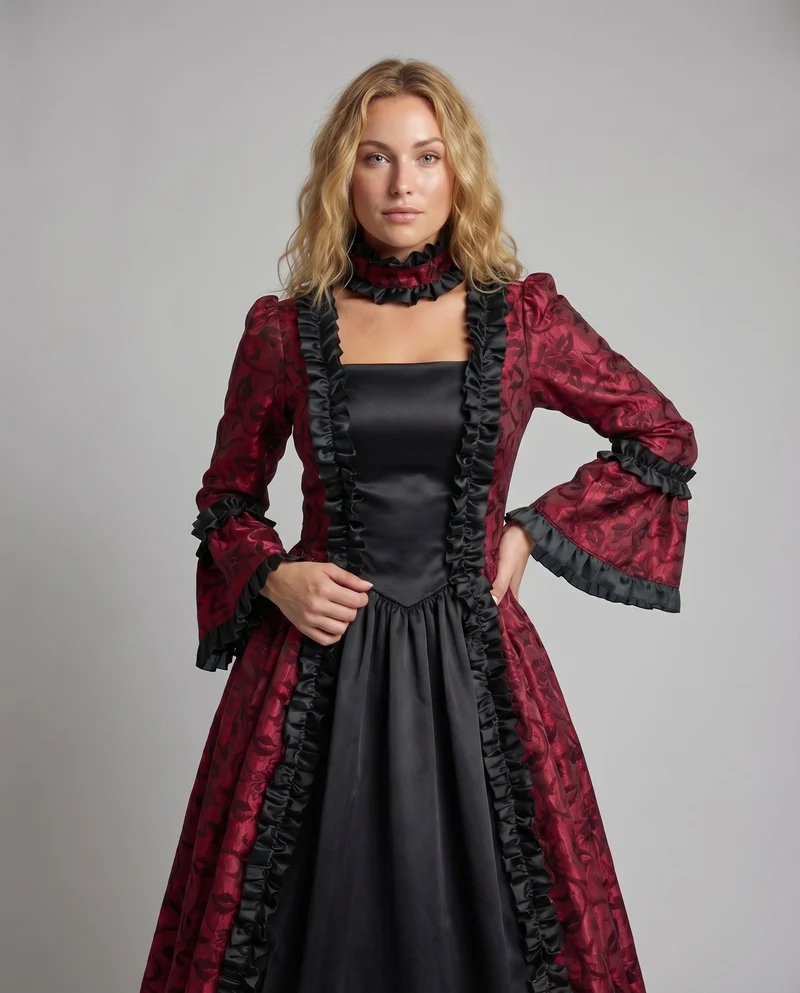 Damen Ballkleid Barockstil Korsage Glockenärmel