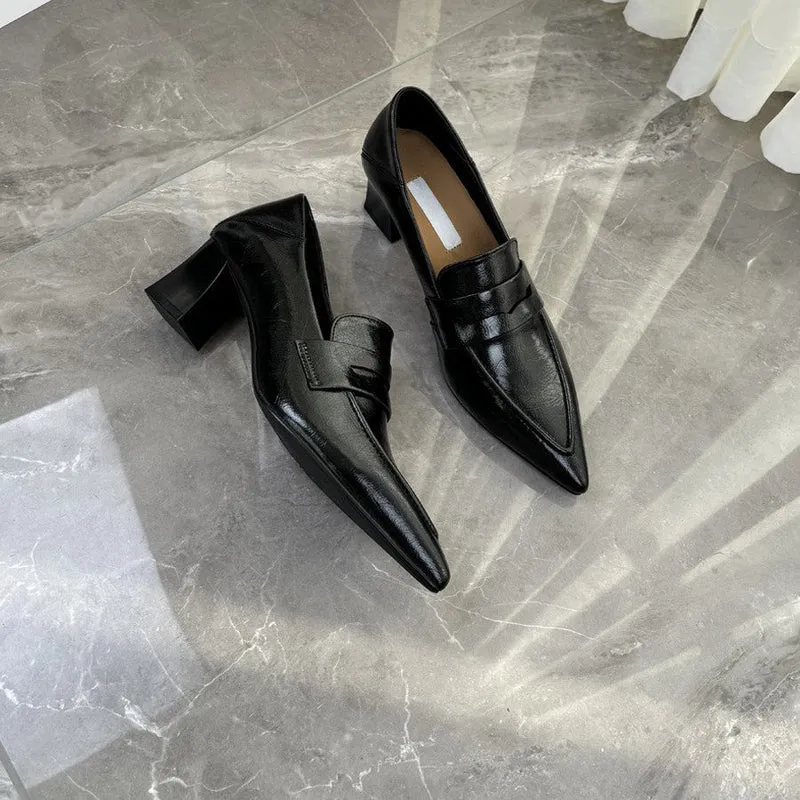 Damen spitze Pumps mit elegantem Riemen und bequemen Blockabsatz Drune