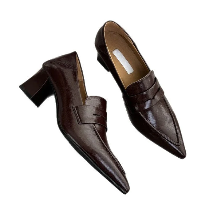 Damen spitze Pumps mit elegantem Riemen und bequemen Blockabsatz Drune