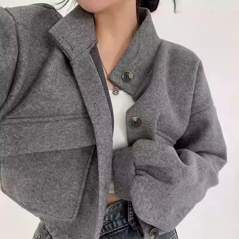 Drune | Kurze graue Wolljacke für Frauen Mauwi