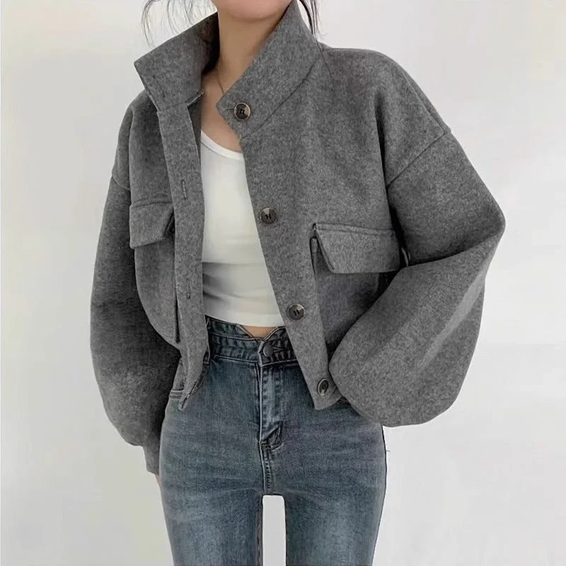 Drune | Kurze graue Wolljacke für Frauen Mauwi