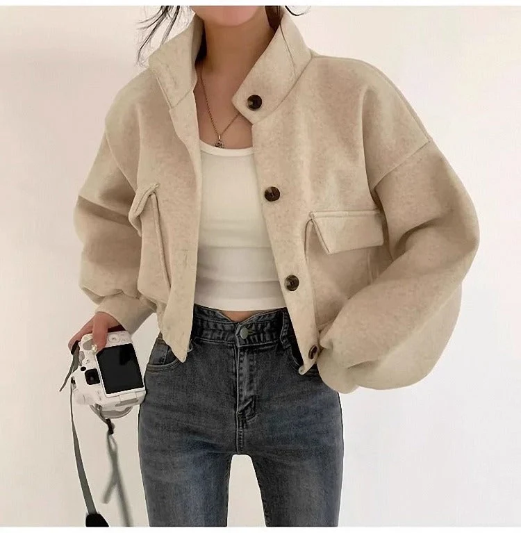 Drune | Kurze graue Wolljacke für Frauen Mauwi