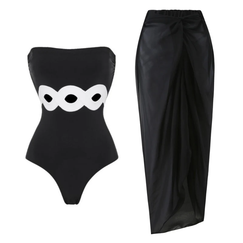 Damen Bandeau-Badeanzug mit elegantem Wickelrock Drune