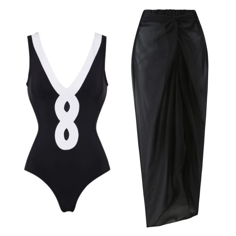 Damen Bandeau-Badeanzug mit elegantem Wickelrock Drune