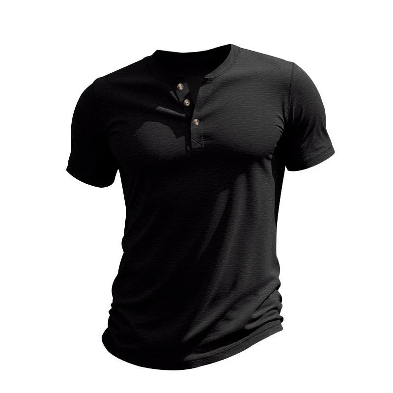 Herren Kurzarm-Henley-T-Shirt aus weicher Baumwolle mit dekorativer Knopfleiste Drune