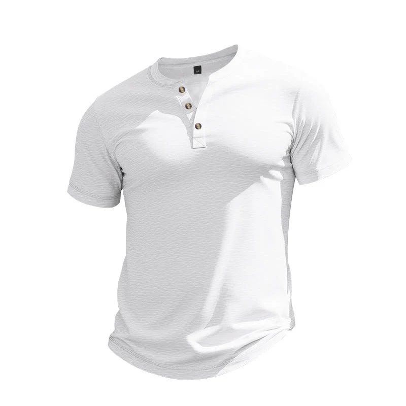 Herren Kurzarm-Henley-T-Shirt aus weicher Baumwolle mit dekorativer Knopfleiste Drune