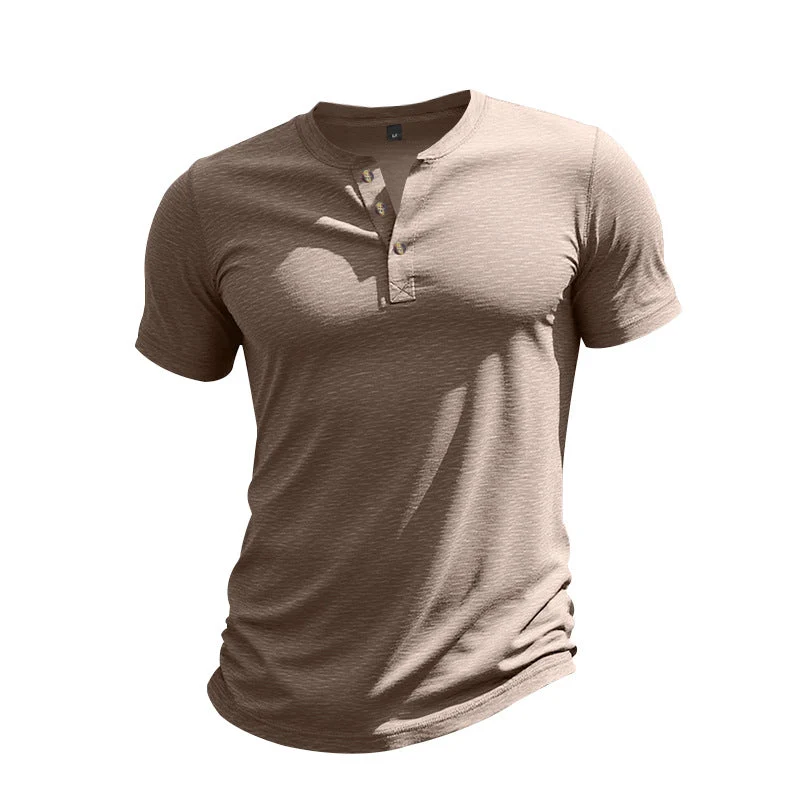 Herren Kurzarm-Henley-T-Shirt aus weicher Baumwolle mit dekorativer Knopfleiste Drune