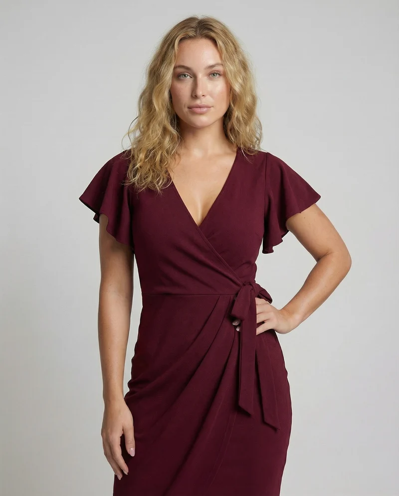 Damen Feminine Tulpenüberlappung Wickelkleid