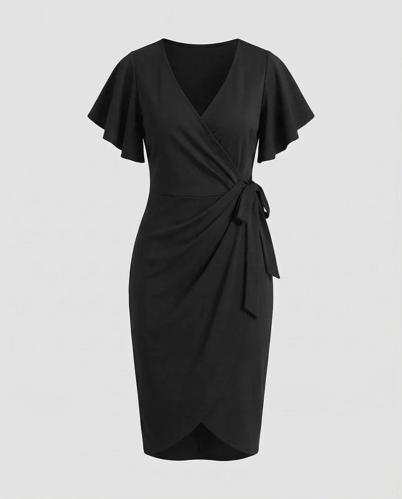 Damen Feminine Tulpenüberlappung Wickelkleid