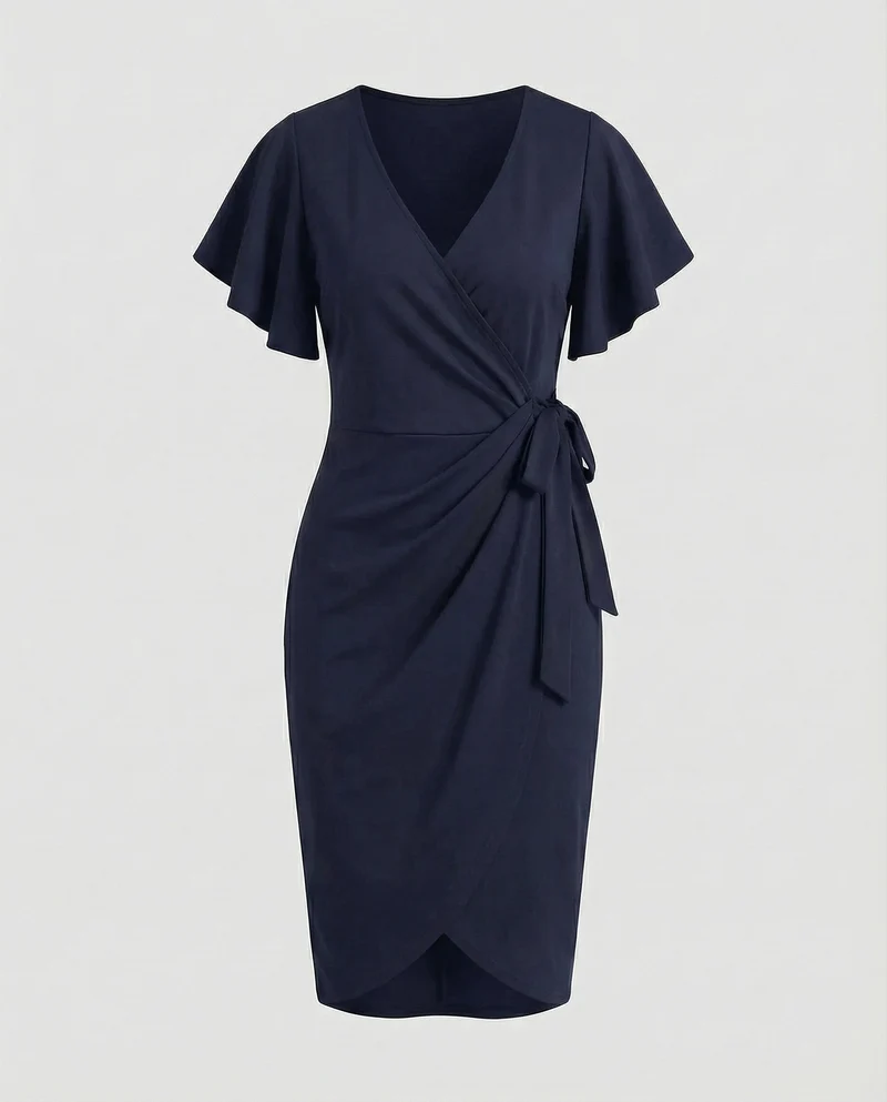 Damen Feminine Tulpenüberlappung Wickelkleid