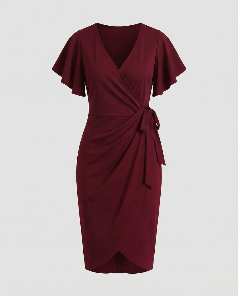 Damen Feminine Tulpenüberlappung Wickelkleid