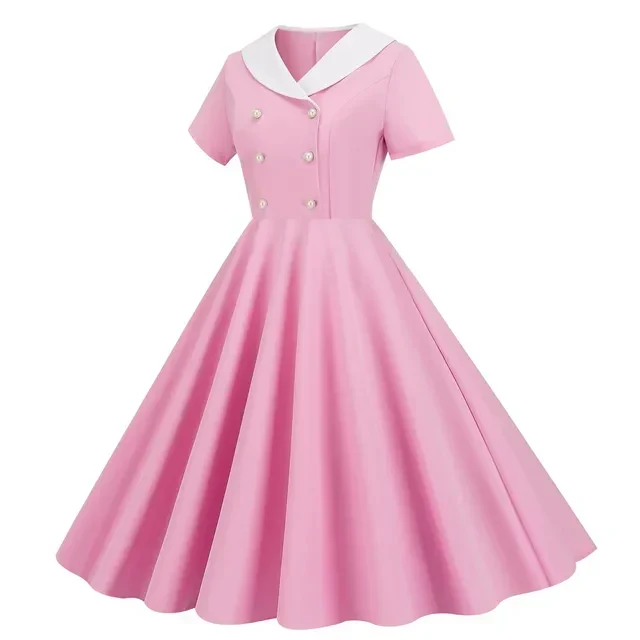 Zomerse Vintage Knopen Grote Zwaai V-hals Jurk