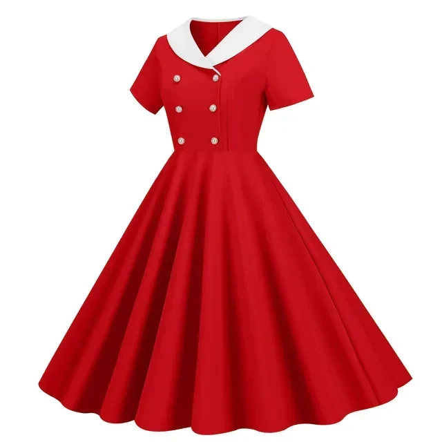 Zomerse Vintage Knopen Grote Zwaai V-hals Jurk