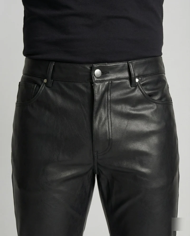 Herren Kunstleder Hose Slim Fit mit Taschen