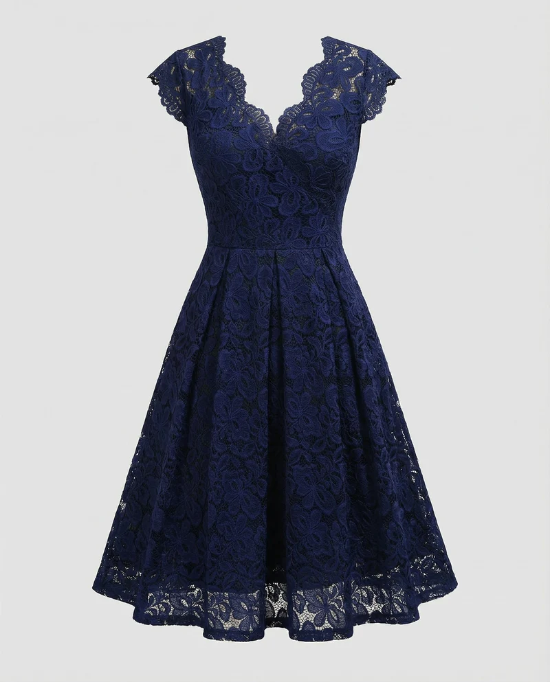 Damen knieumspielendes Spitzenkleid mit Tellerrock