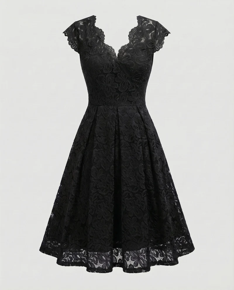 Damen knieumspielendes Spitzenkleid mit Tellerrock