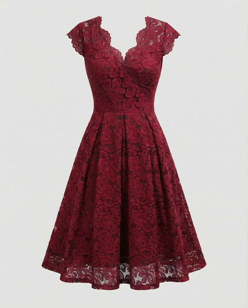 Damen knieumspielendes Spitzenkleid mit Tellerrock