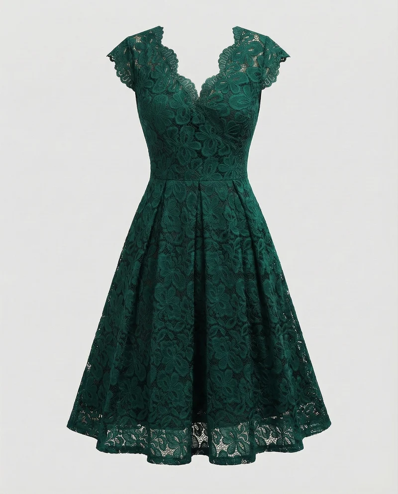 Damen knieumspielendes Spitzenkleid mit Tellerrock
