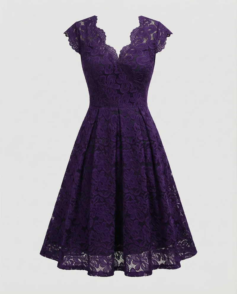Damen knieumspielendes Spitzenkleid mit Tellerrock