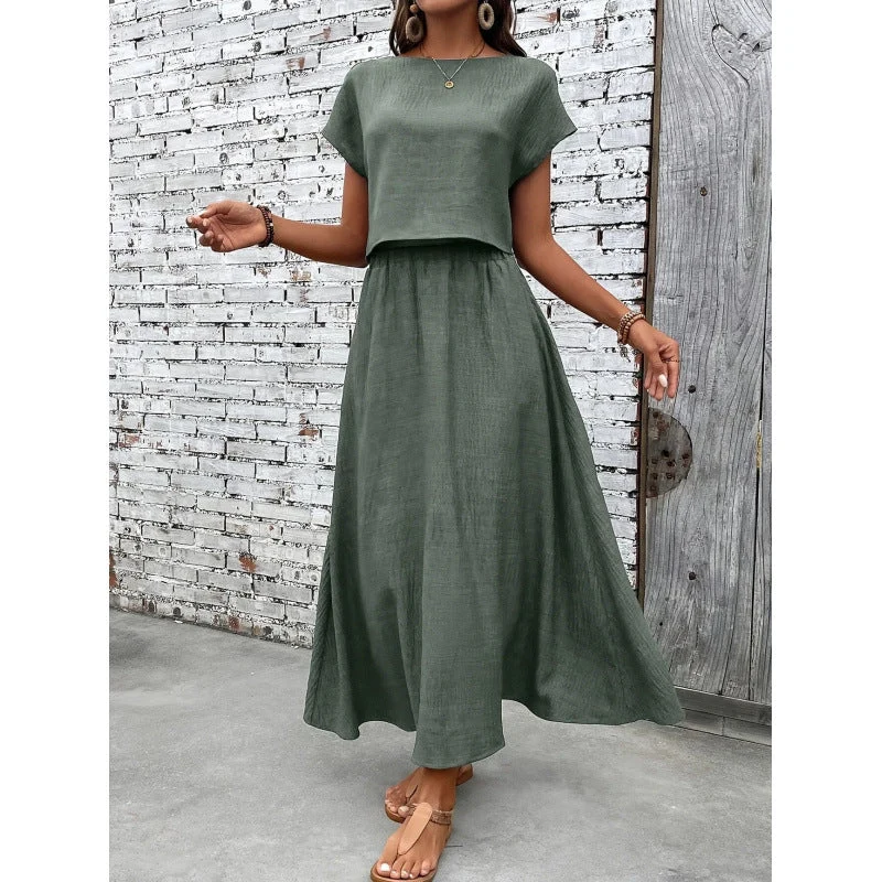Damen Maxikleid mit tailliertem Oberteil und fließendem Rock Drune