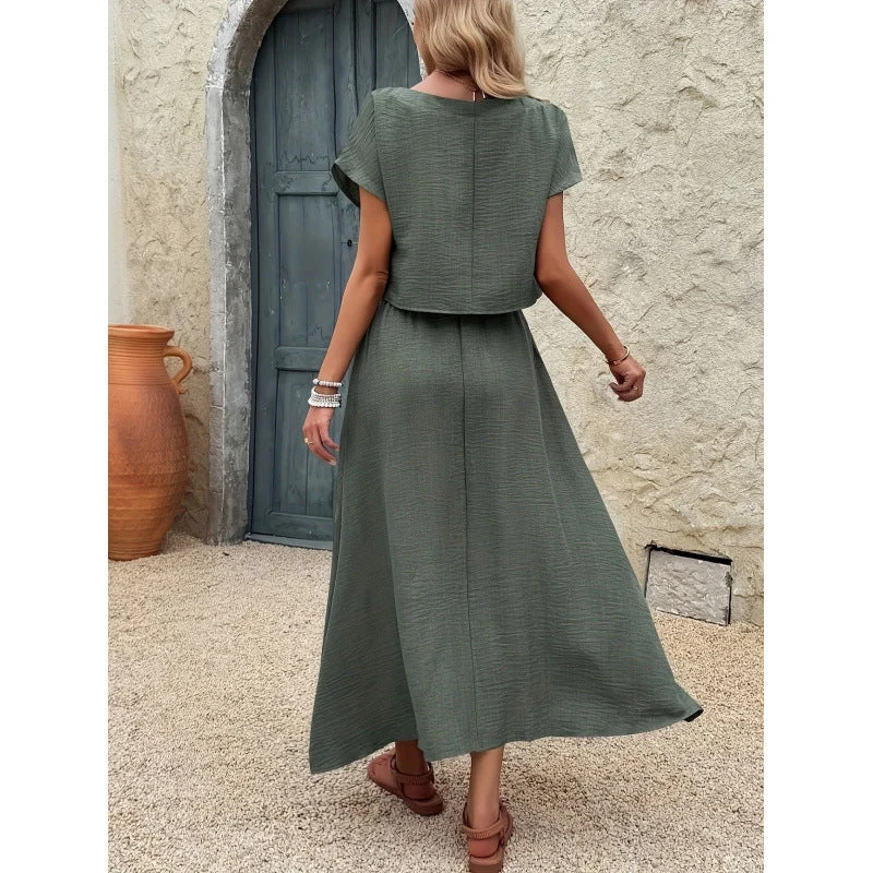 Damen Maxikleid mit tailliertem Oberteil und fließendem Rock Drune