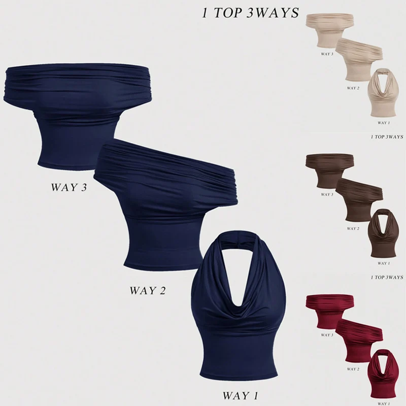 Damen Neckholder-Cropped-Top mit Wasserfall-Ausschnitt und taillierter Passform Drune