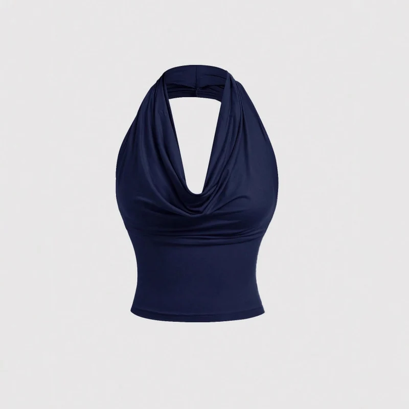 Damen Neckholder-Cropped-Top mit Wasserfall-Ausschnitt und taillierter Passform Drune
