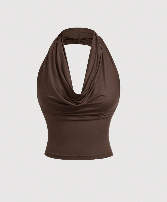 Damen Neckholder-Cropped-Top mit Wasserfall-Ausschnitt und taillierter Passform Drune