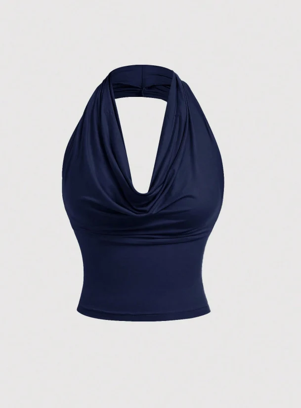 Damen Neckholder-Cropped-Top mit Wasserfall-Ausschnitt und taillierter Passform Drune