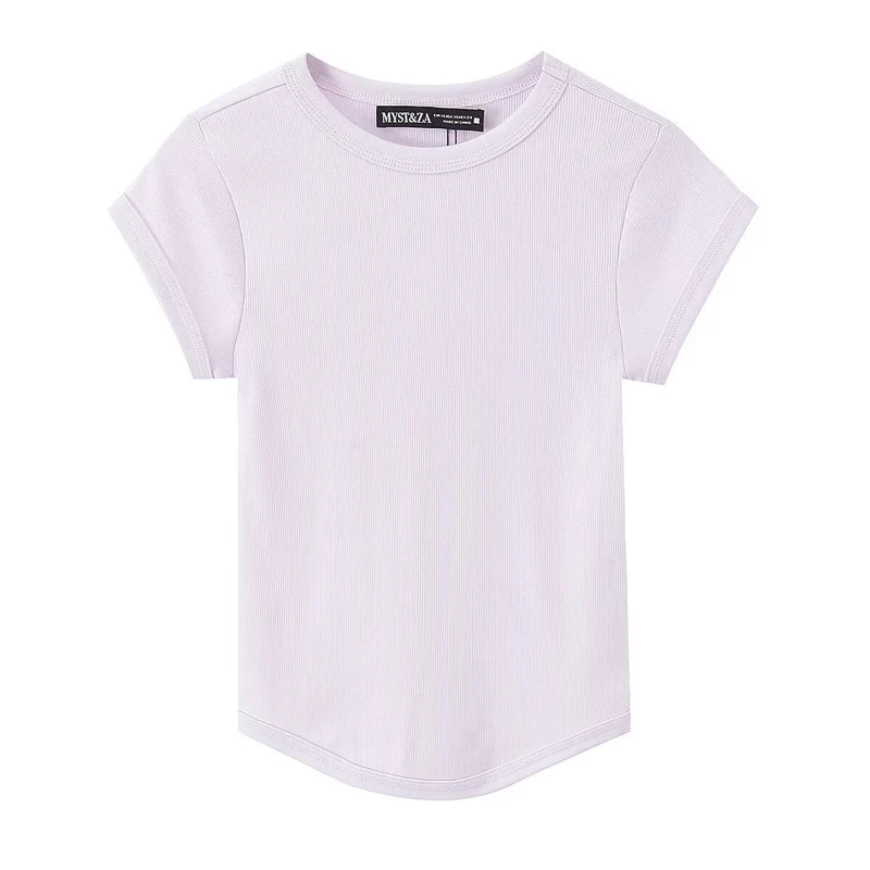 Damen hochwertiges, figurbetontes Basic-T-Shirt mit feiner Rippstruktur Drune