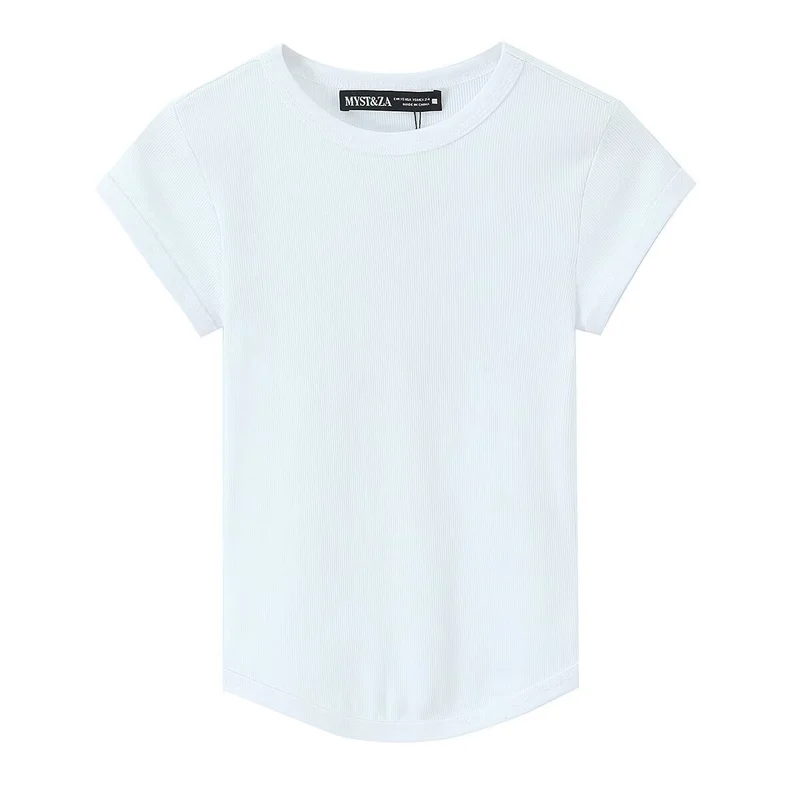 Damen hochwertiges, figurbetontes Basic-T-Shirt mit feiner Rippstruktur Drune