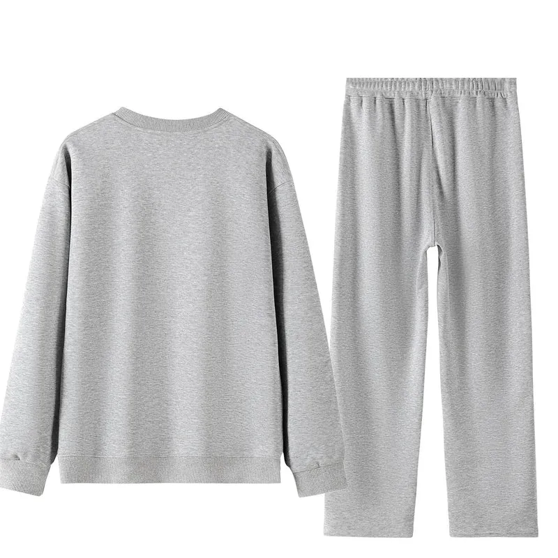 Unisex Weites Lounge-Set aus weichem Baumwollmix mit Rundhals-Sweatshirt und Kordel-Jogginghose Drune