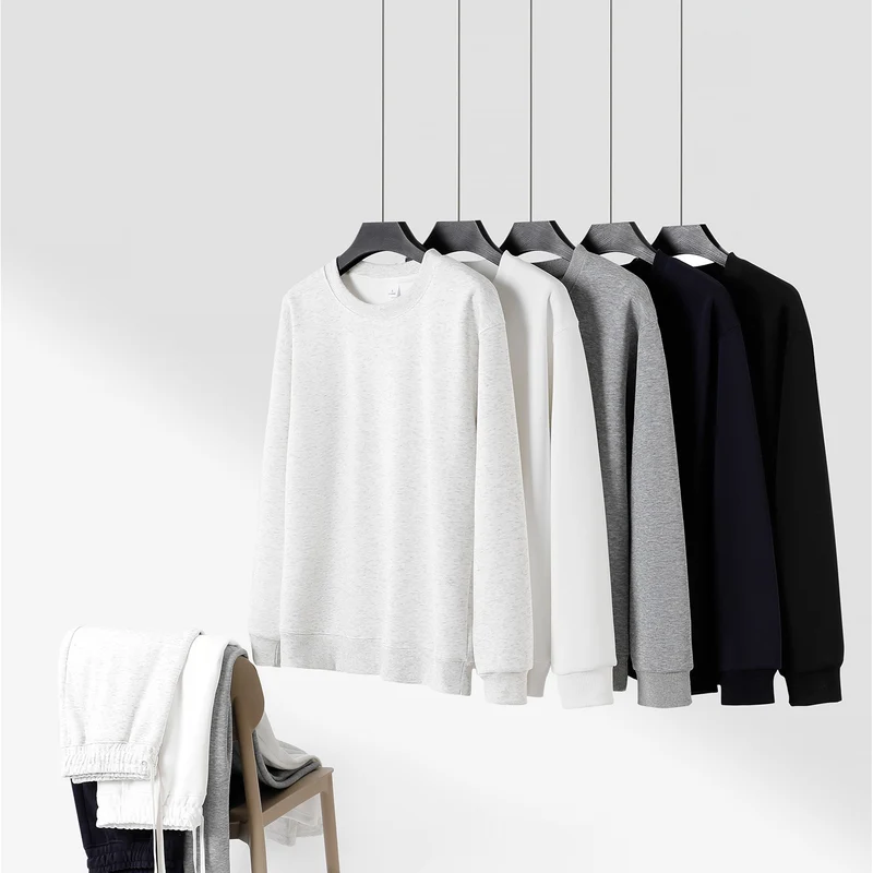 Unisex Weites Lounge-Set aus weichem Baumwollmix mit Rundhals-Sweatshirt und Kordel-Jogginghose Drune