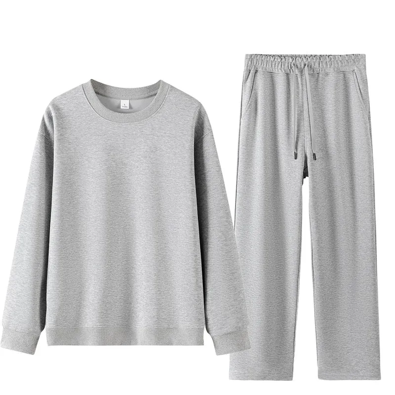 Unisex Weites Lounge-Set aus weichem Baumwollmix mit Rundhals-Sweatshirt und Kordel-Jogginghose Drune
