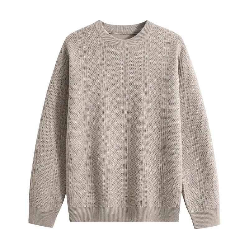 Unisex Strukturierter Rundhals-Strickpullover mit Ajourmuster Drune