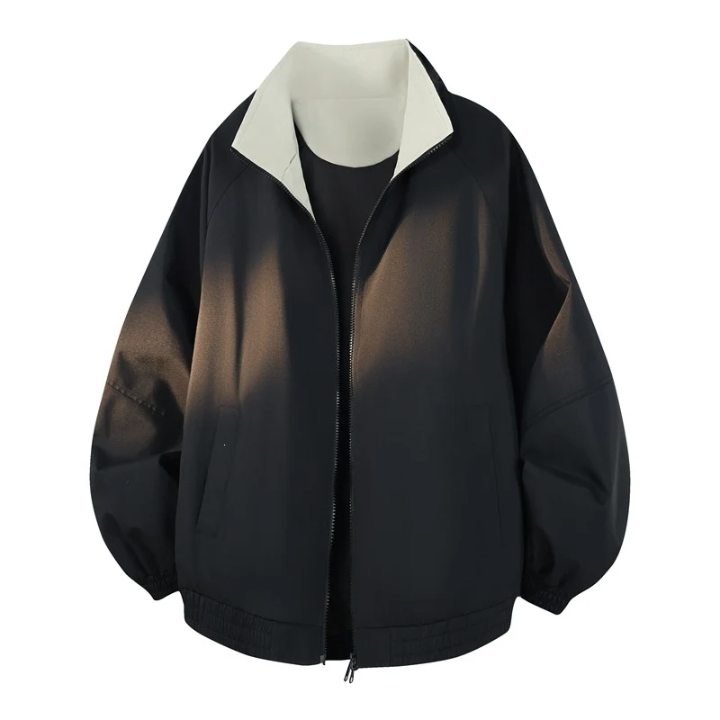 Unisex Oversize Wende-Bomberjacke mit kontrastierendem Kragen, Reißverschluss & elastischem Saum Drune