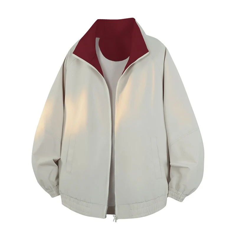 Unisex Oversize Wende-Bomberjacke mit kontrastierendem Kragen, Reißverschluss & elastischem Saum Drune