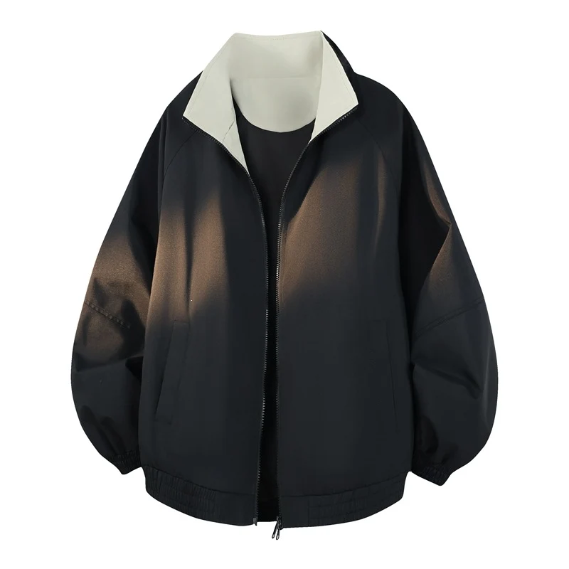 Unisex Oversize Wende-Bomberjacke mit kontrastierendem Kragen, Reißverschluss & elastischem Saum Drune