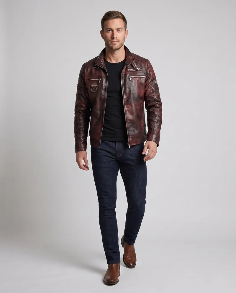 Herren Noble Kunstlederjacke mit gesteppten Details Drune