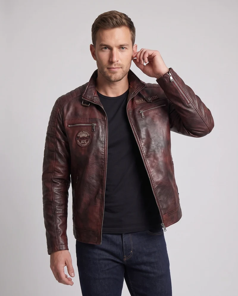 Herren Noble Kunstlederjacke mit gesteppten Details Drune