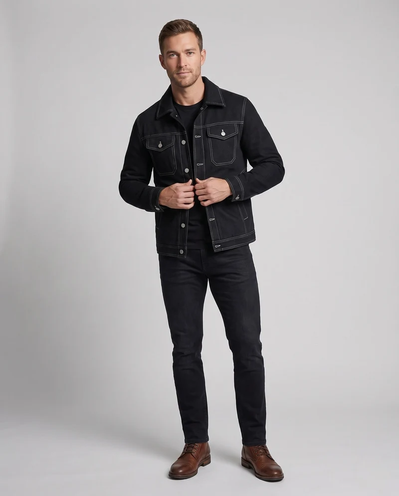 Herren elegante Jeansjacke mit Brusttaschen Drune