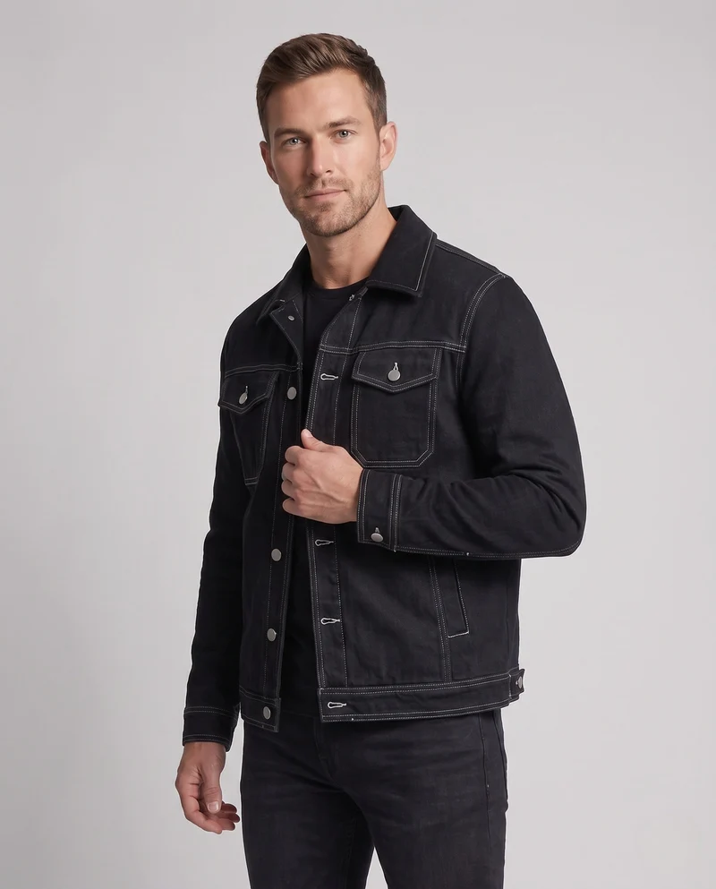Herren elegante Jeansjacke mit Brusttaschen Drune