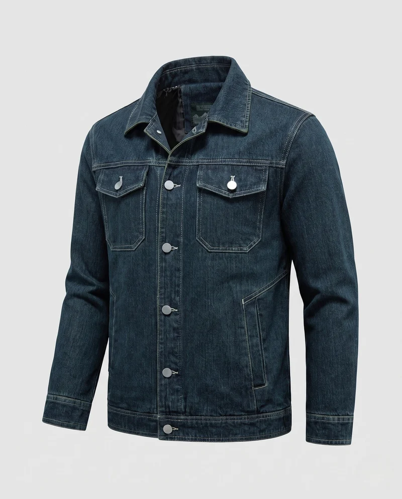 Herren elegante Jeansjacke mit Brusttaschen Drune